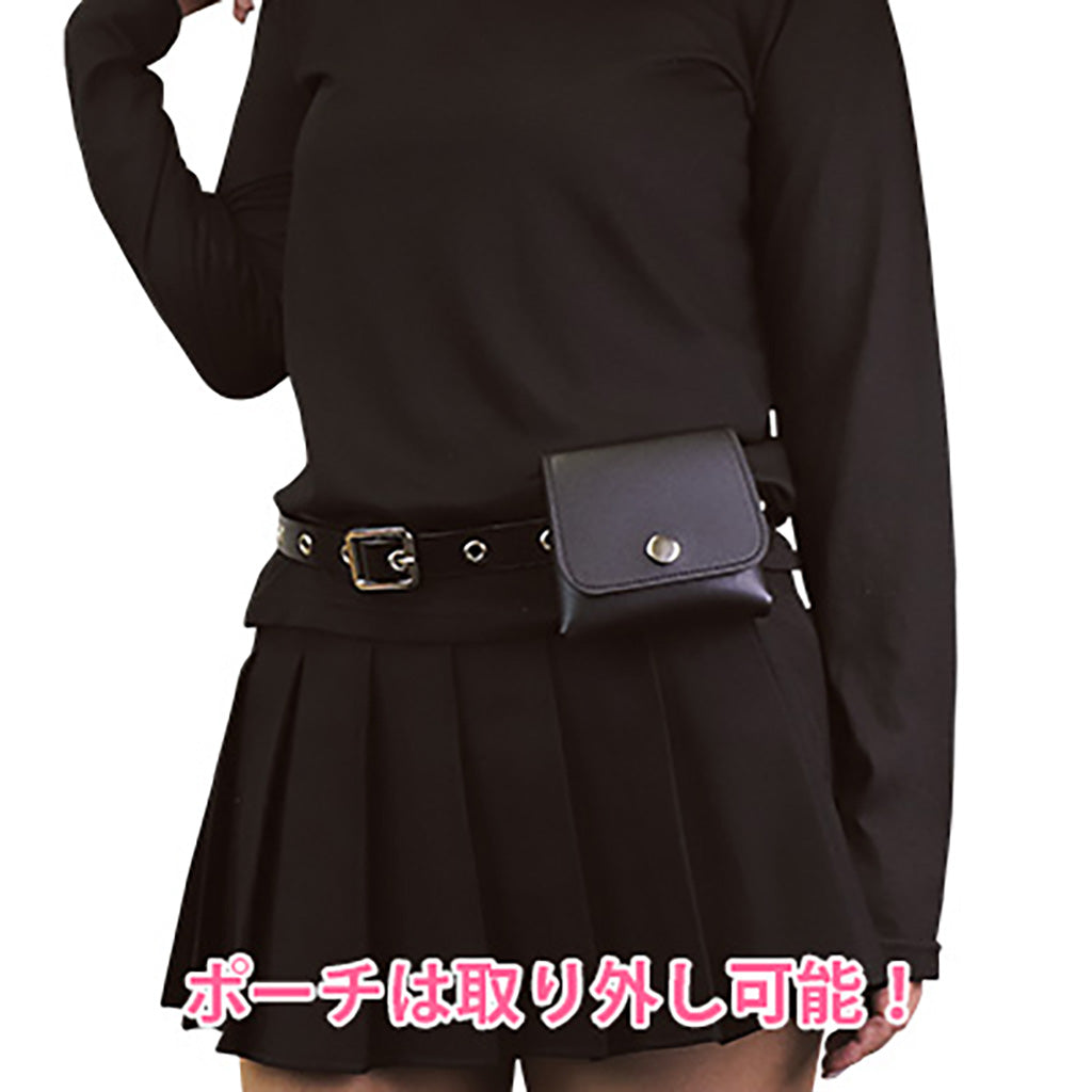 ブラック/ミニポーチ付き2wayレザー風ベルト