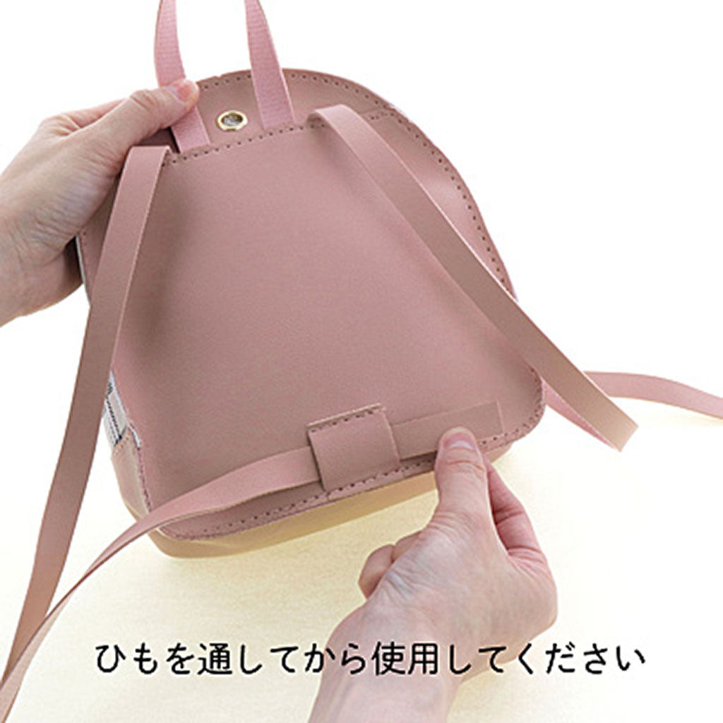 ピンク/チェック柄レザー風ミニリュック