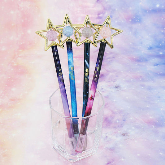 星&ビーズ付き宇宙柄水性ボールペン/1本売り