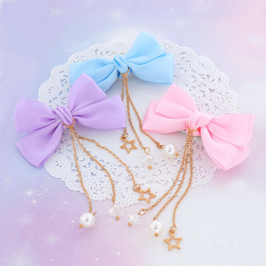 星&パールがゆれるリボンヘアクリップ/1個売り