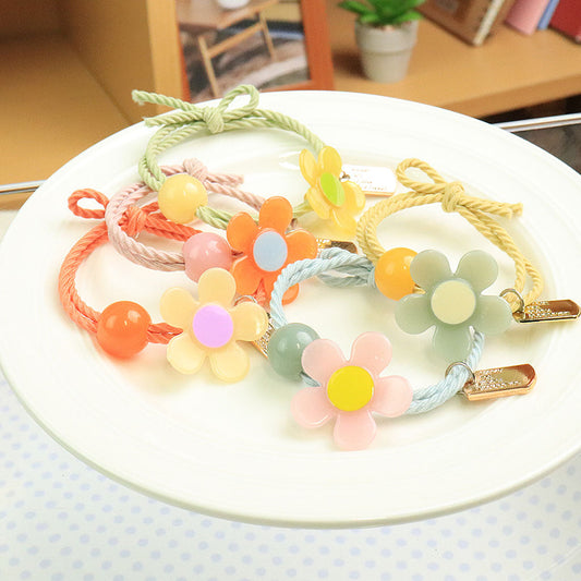 くすみカラービーズ&フラワーヘアゴム/1個売り