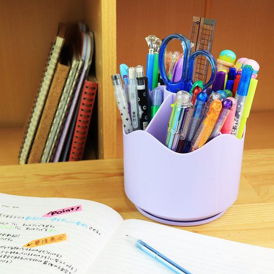 パープル/360°回転する仕切り付きペンスタンド