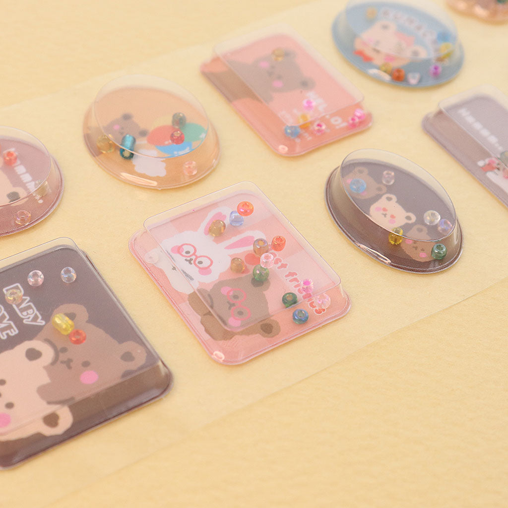くまちゃん&うさちゃん柄ビーズ入り立体シール