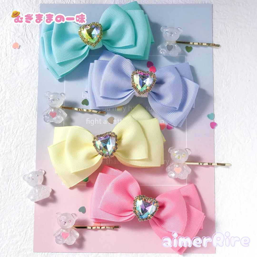 プリティリボンとうるうるくまたんのヘアピンセット/2点セット<販売終了>