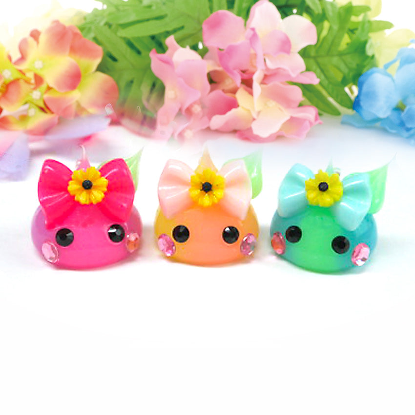 ネオンカラー/お花付きリボンマーブルデカほっぺちゃん/ストラップ/1個売り