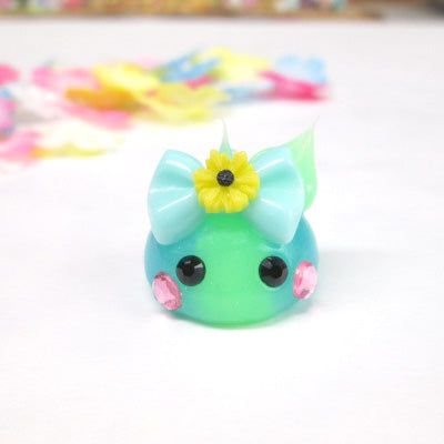 ネオンカラー/お花付きリボンマーブルデカほっぺちゃん/ストラップ/1個売り