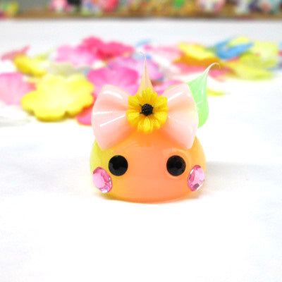 ネオンカラー/お花付きリボンマーブルデカほっぺちゃん/ストラップ/1個売り
