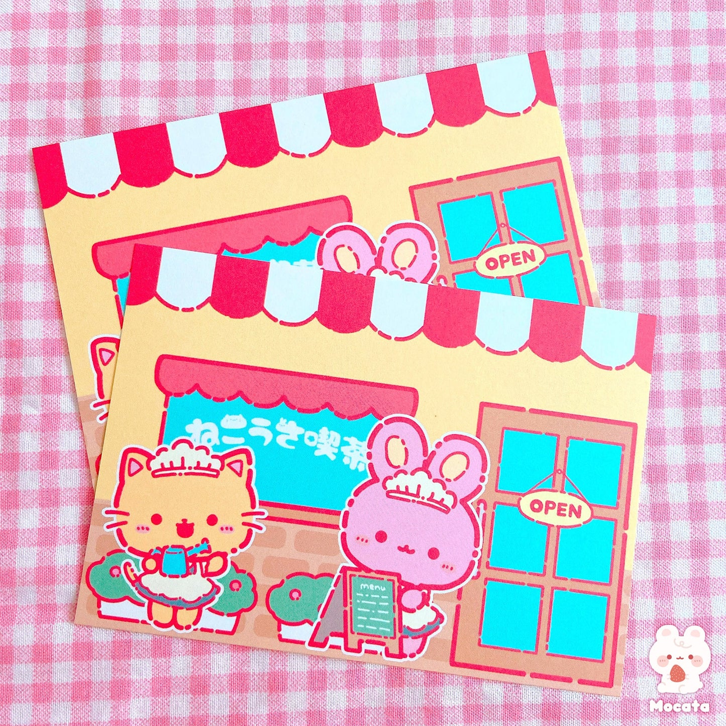 ねこうさ喫茶 お店両面メモ/イラストレーターもか汰