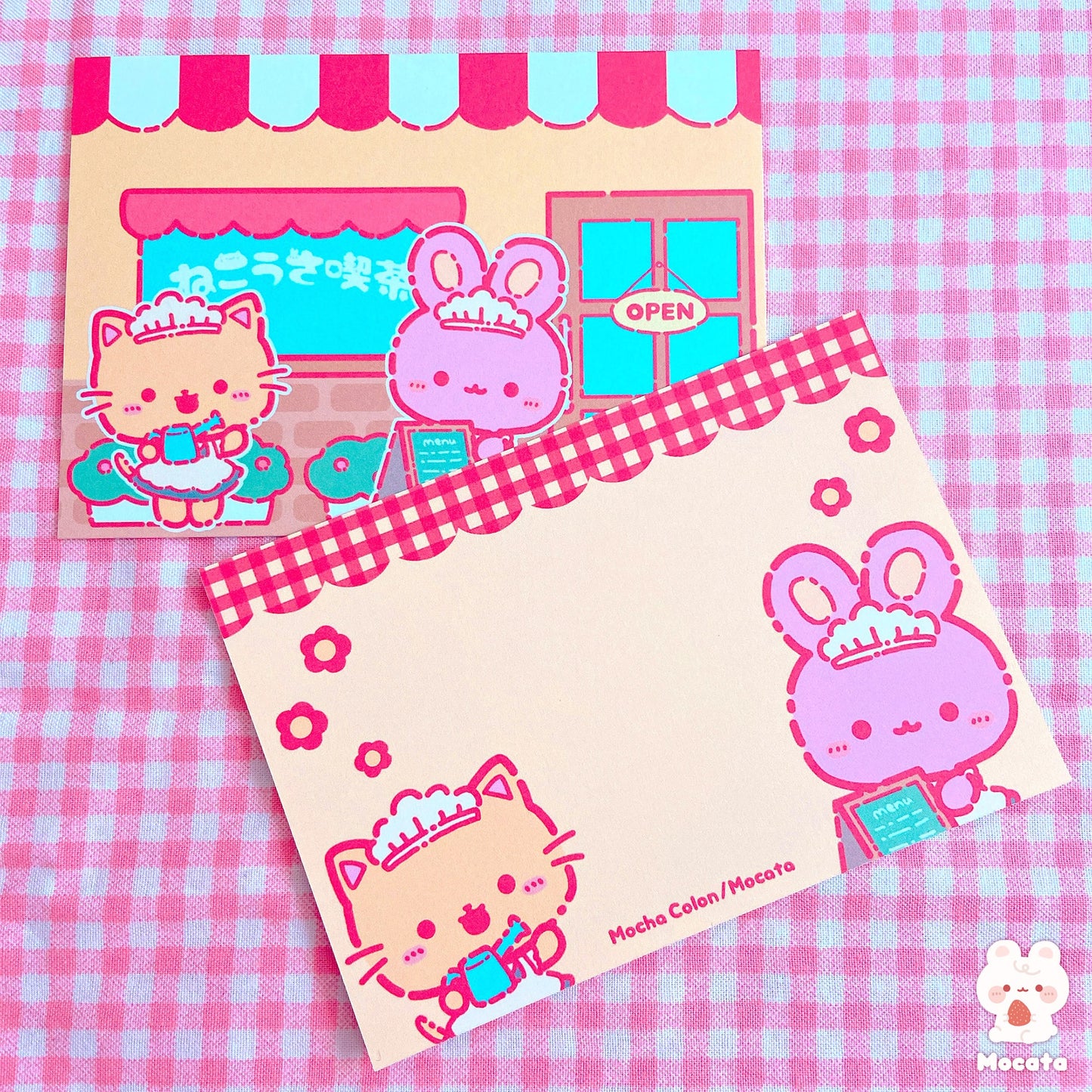 ねこうさ喫茶 お店両面メモ/イラストレーターもか汰