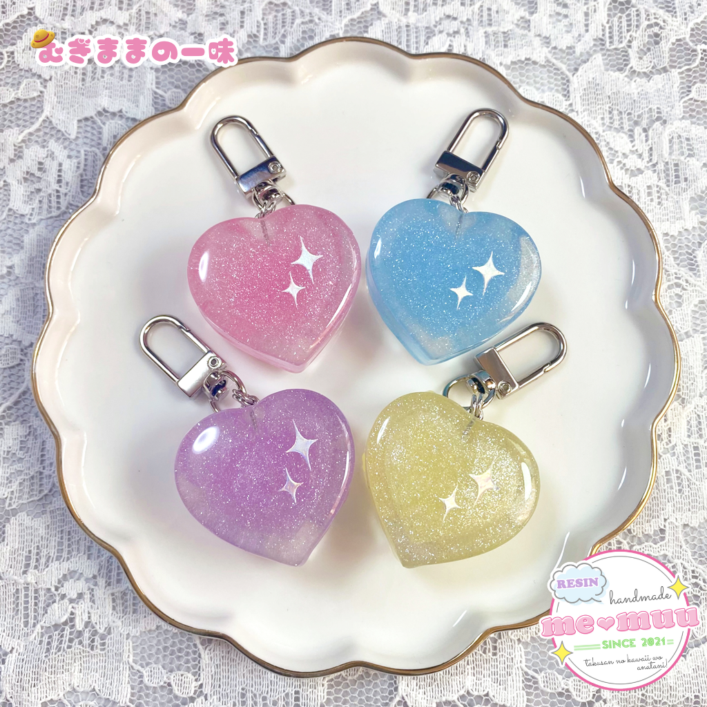 ちゅるちゅるリボンのハートキーホルダーとヘアクリップセット