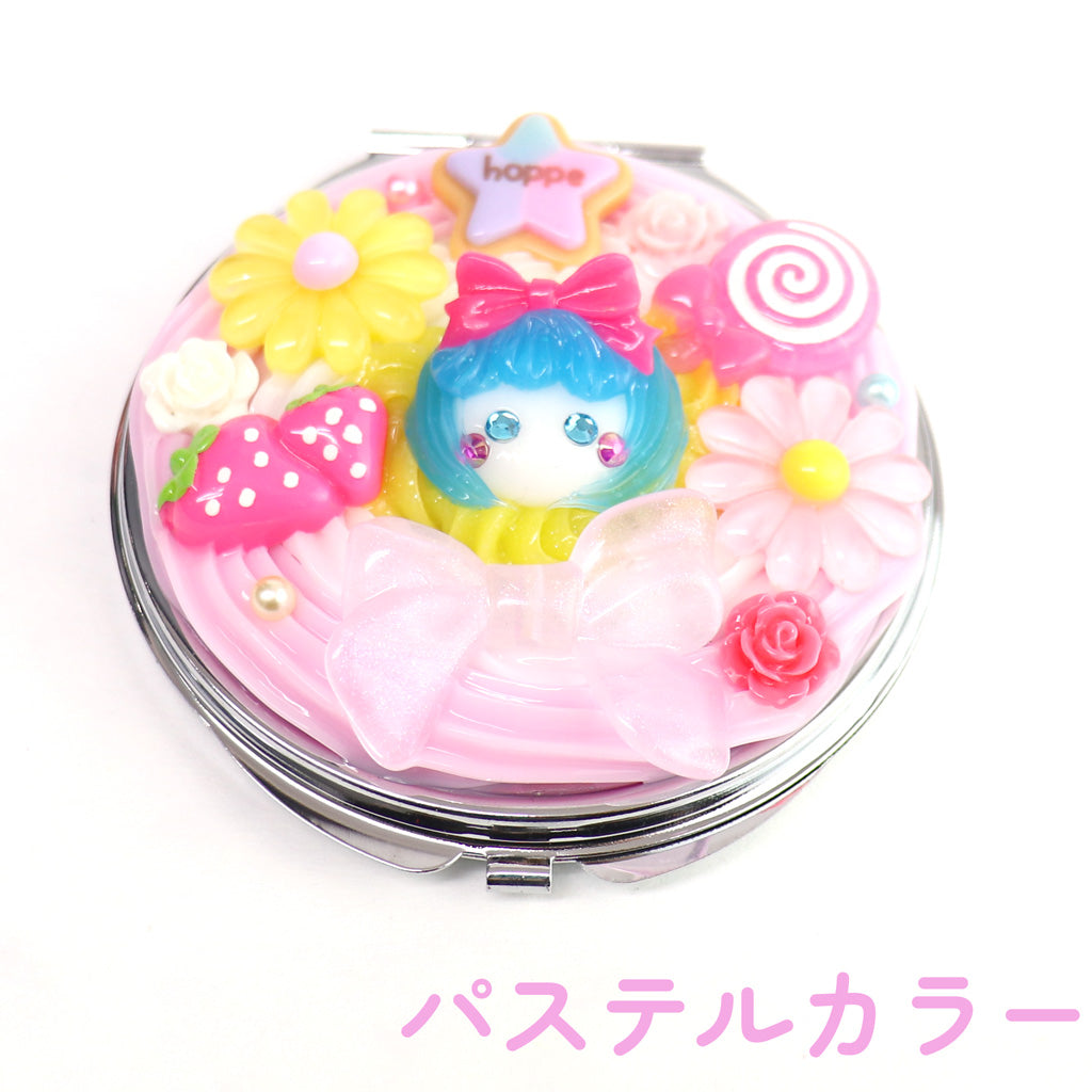 ピンク ほっぺちゃん付きパステルデコミラー