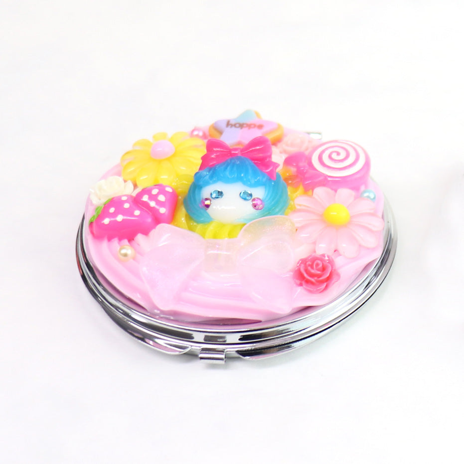 ピンク ほっぺちゃん付きパステルデコミラー