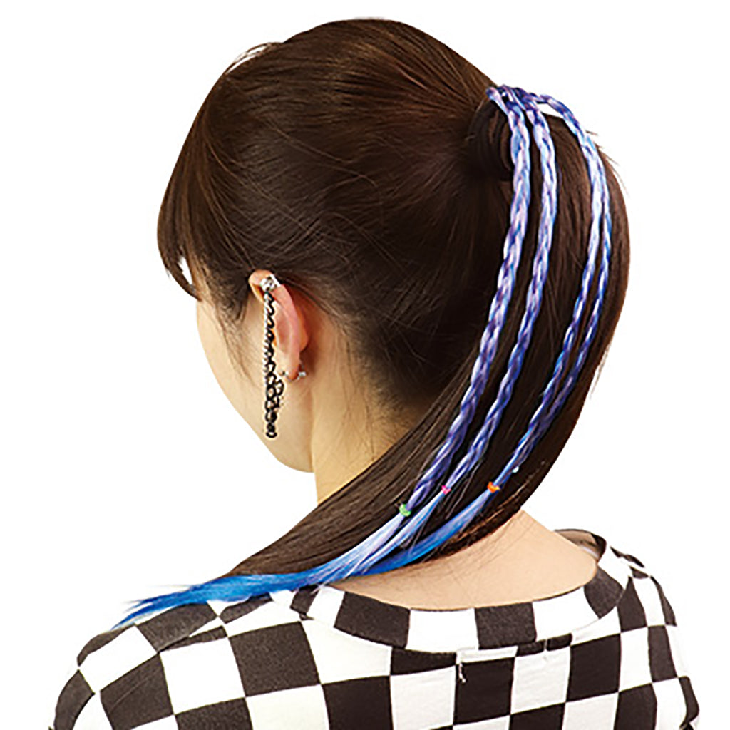 青系/三つ編みエクステ風ヘアゴム