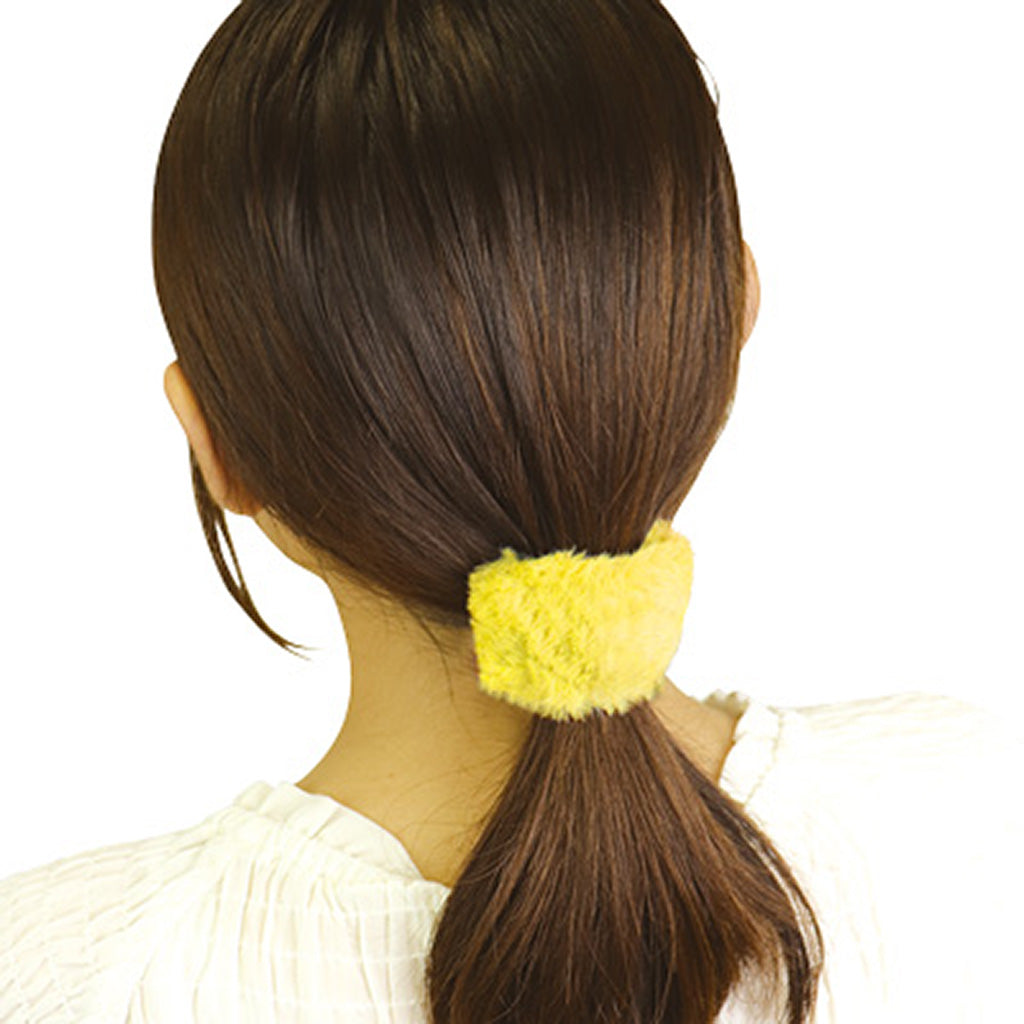 ふわふわファーのカーブプレート付きヘアゴム/1個売り