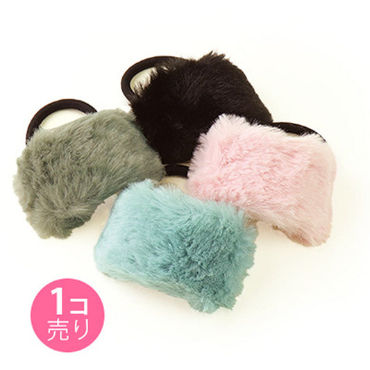 ふわふわファーのカーブプレート付きヘアゴム/1個売り
