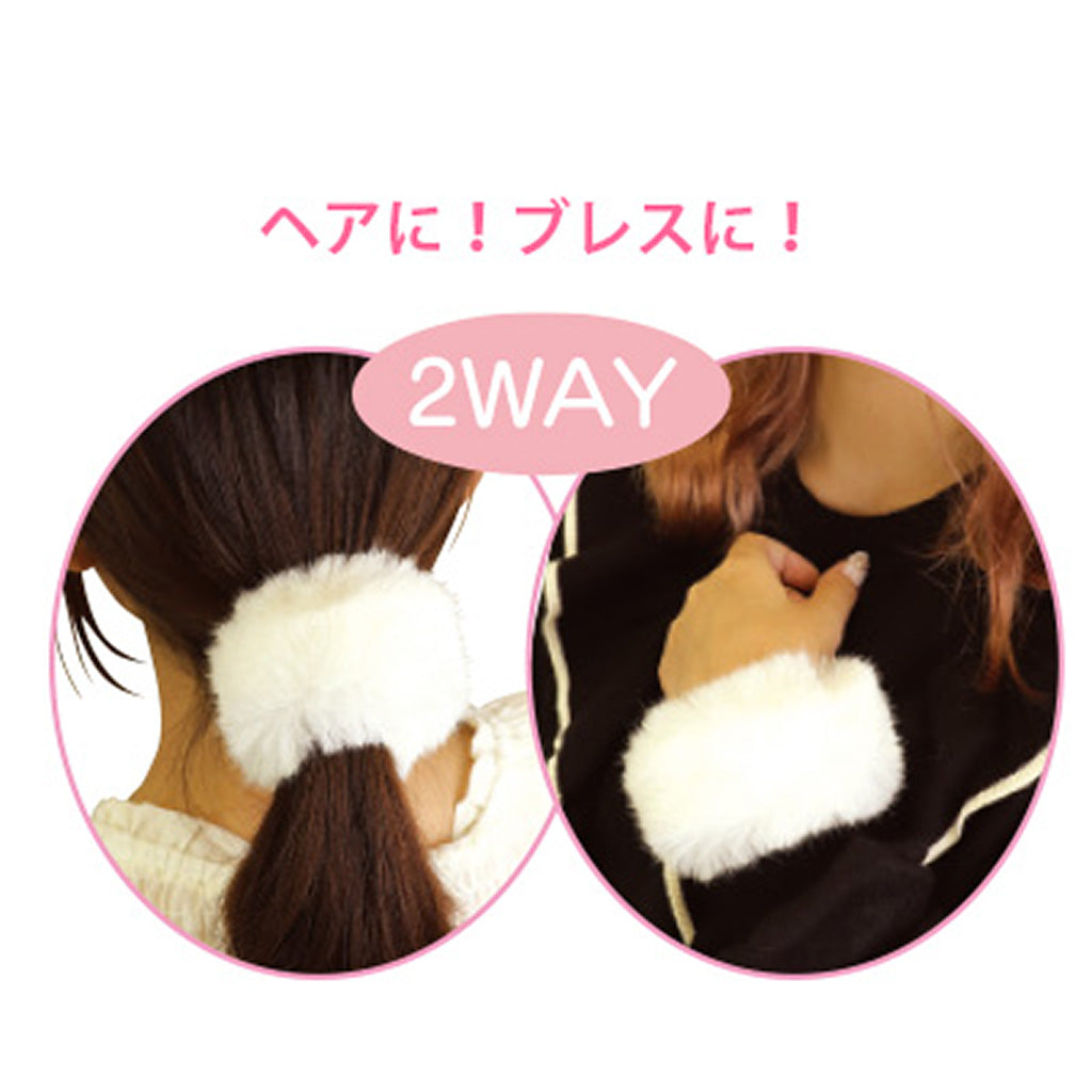 ホワイト/2WAYふわふわファーのパッチンバンド