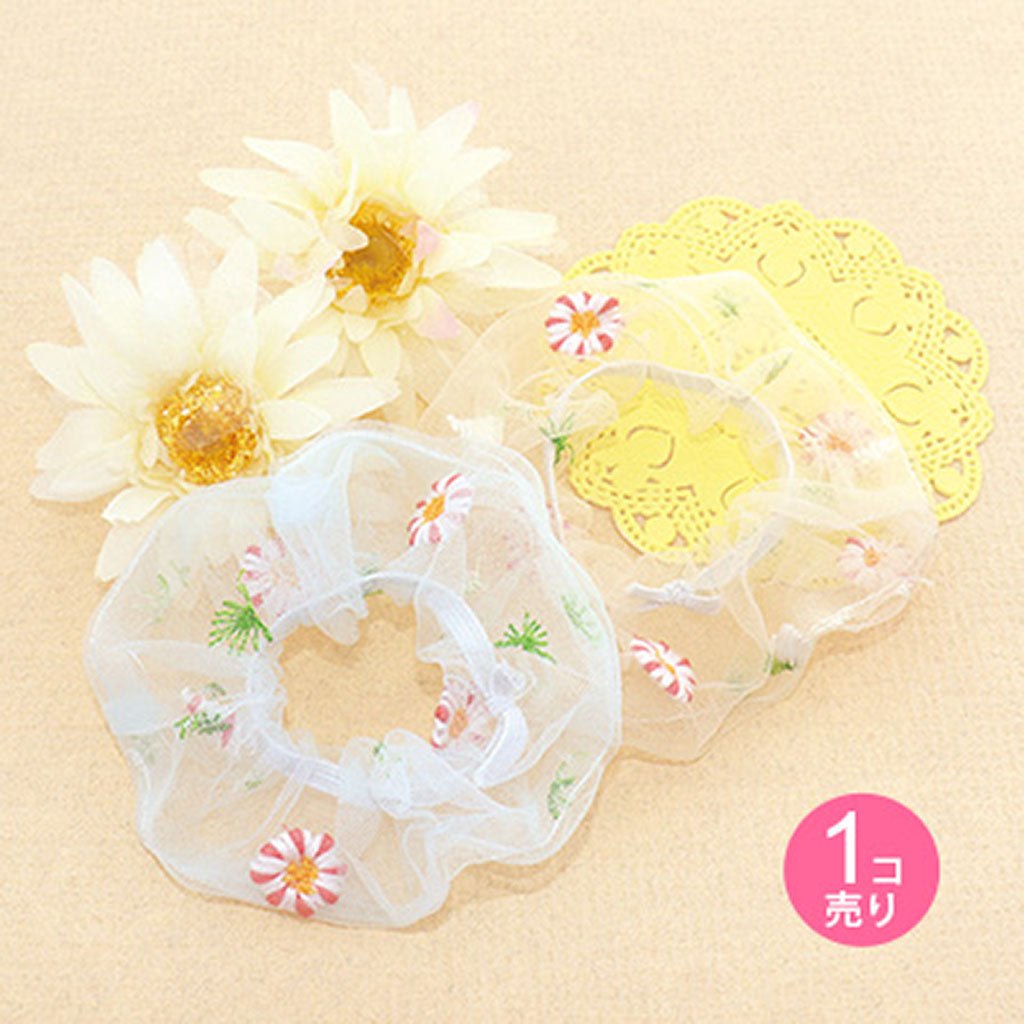 花柄刺繍チュールシュシュ/1個売り