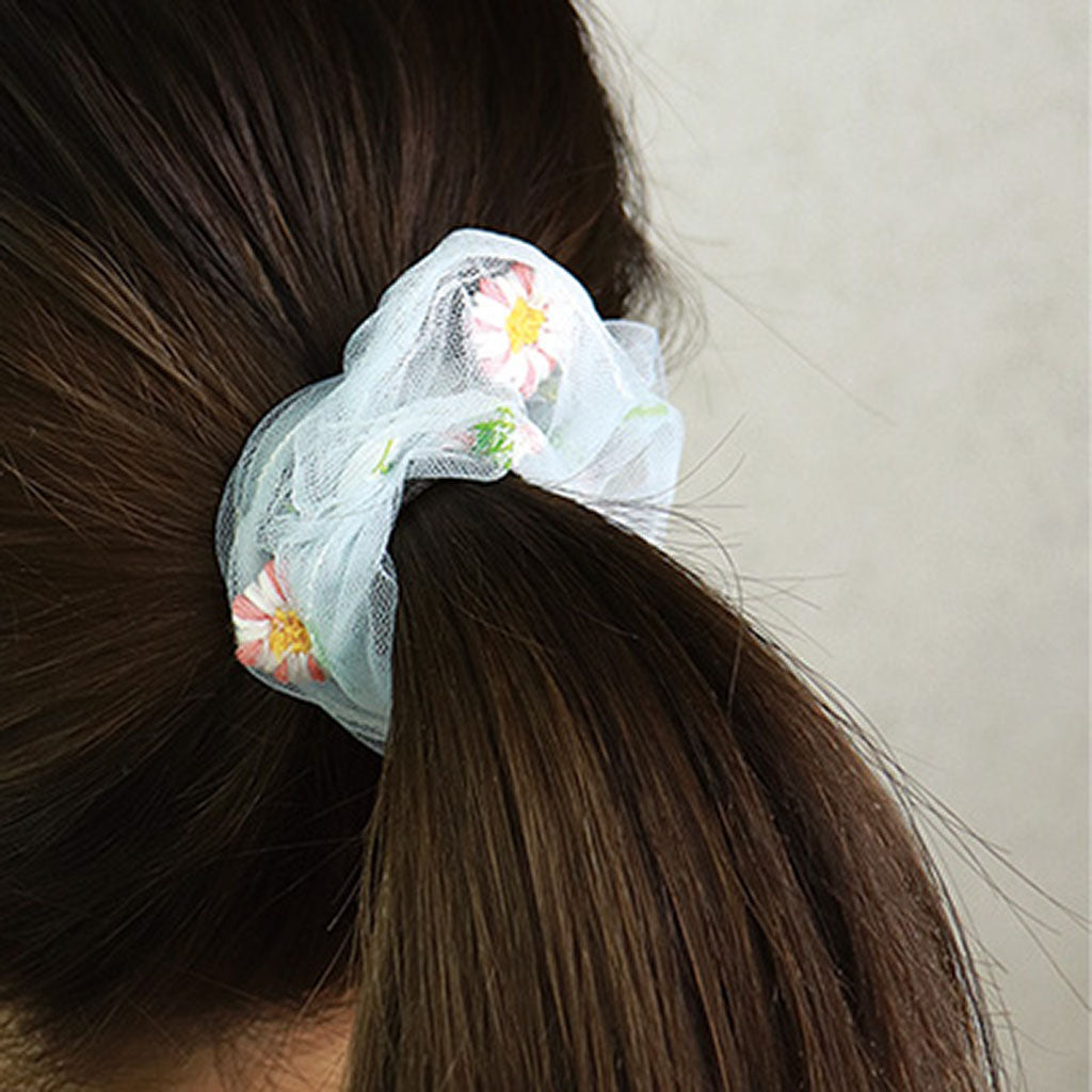 花柄刺繍チュールシュシュ/1個売り