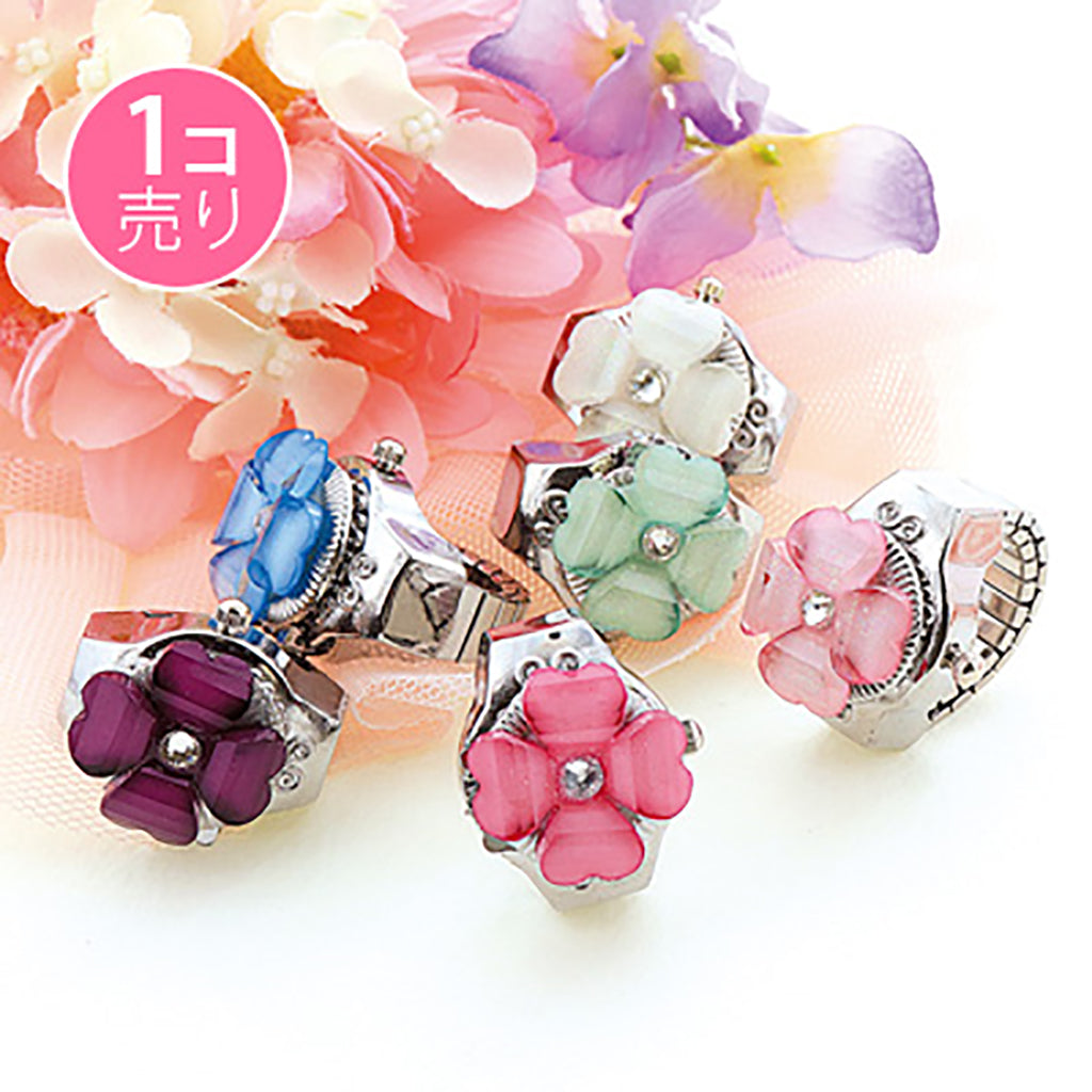 シルバーカラー/お花つきリングウォッチ/1個売り