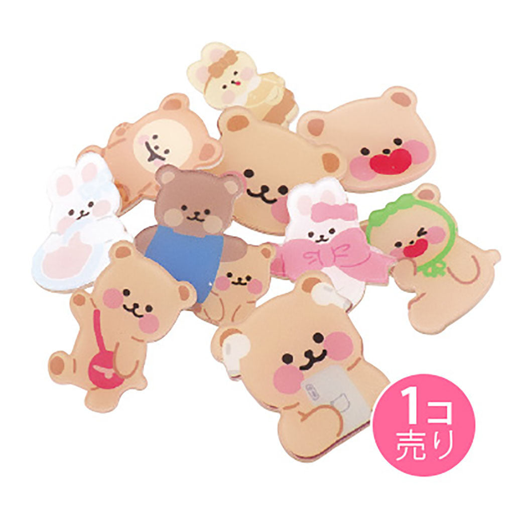 クマ&うさぎイラストアクリルブローチ/1個売り