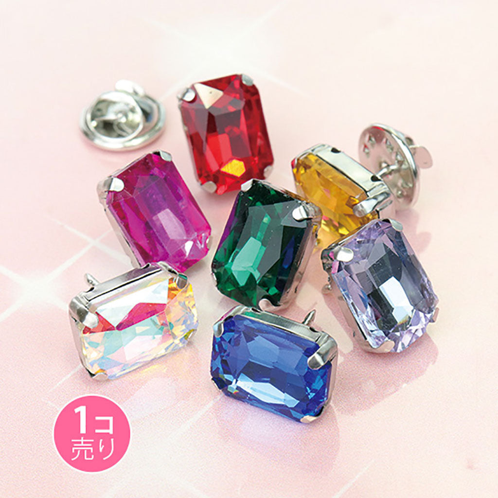 スクエア型キラキラカラーストーンピンバッジ/1個売り