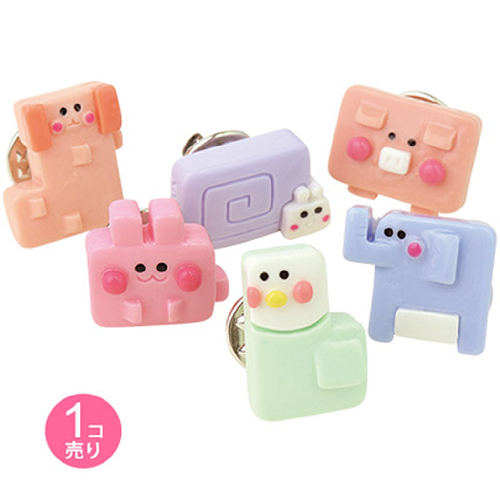 ブロック風アニマルデザインピンバッジ/1個売り