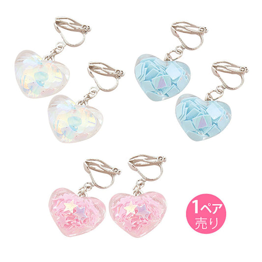 ぎっしりスパンコールのハートイヤリング/1ペア売り