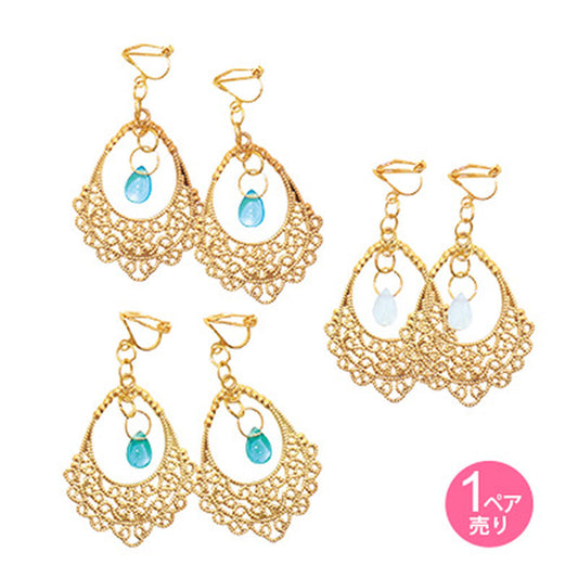 揺れるストーン付き透かしパーツのイヤリング/1ペア売り