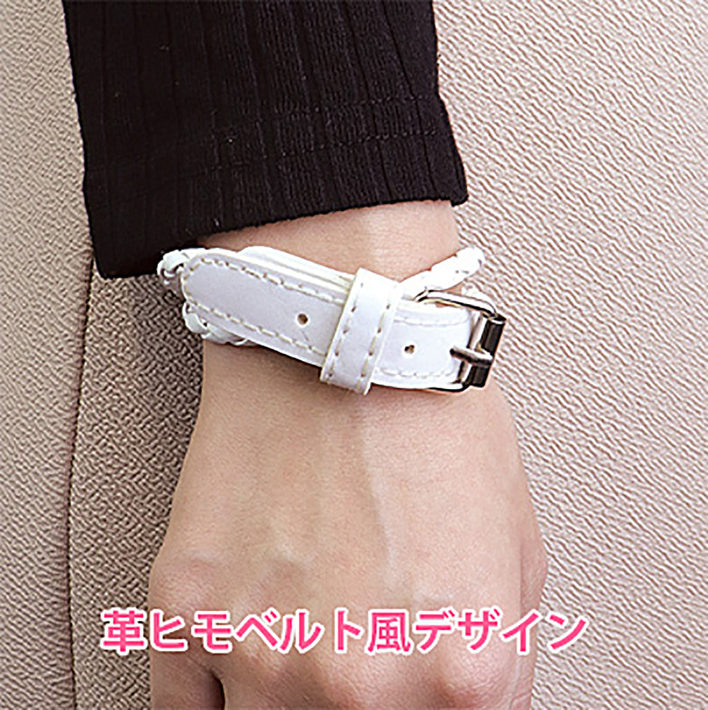 白/編みこみ革ヒモベルト風ブレスレット