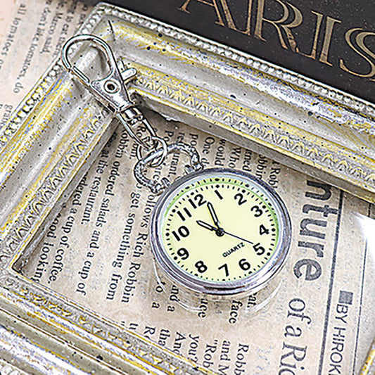 シルバーカラー/懐中時計風夜光キーホルダー