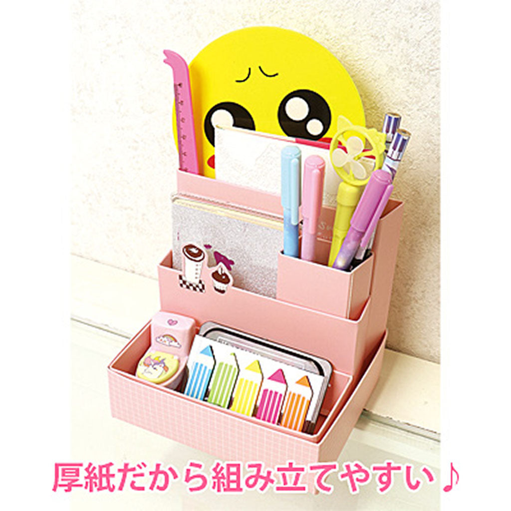 ピンク/組み立て式箱型ペン立て