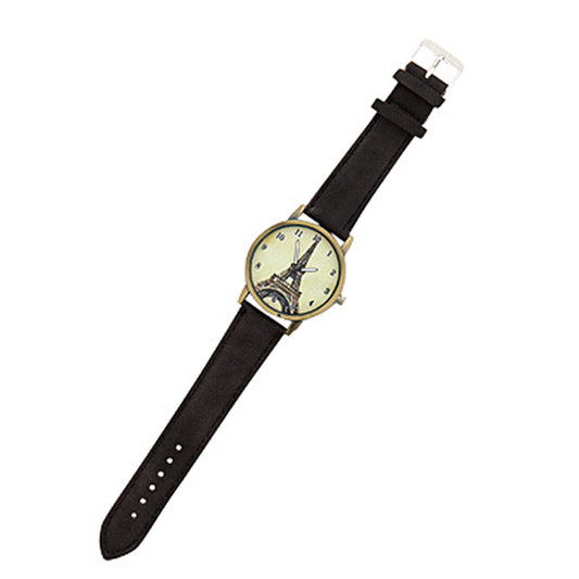 黒／エッフェル塔デザインアナログ腕時計