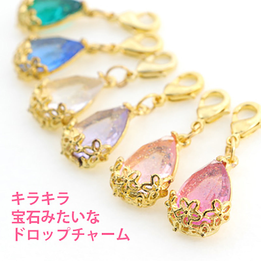 ゴールドカラー/ラメ入りしずく型ストーンジッパーチャーム/1個売り