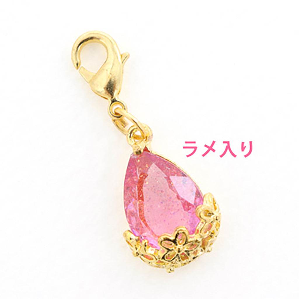 ゴールドカラー/ラメ入りしずく型ストーンジッパーチャーム/1個売り