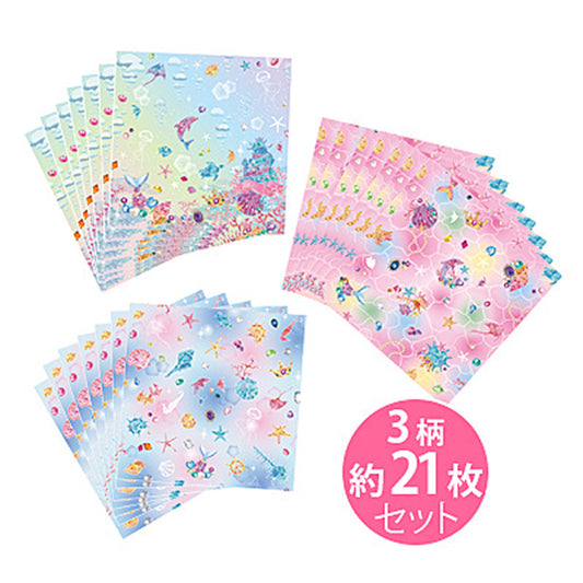 ジュエルマーメイド柄正方形両面カットメモ/3柄21枚セット