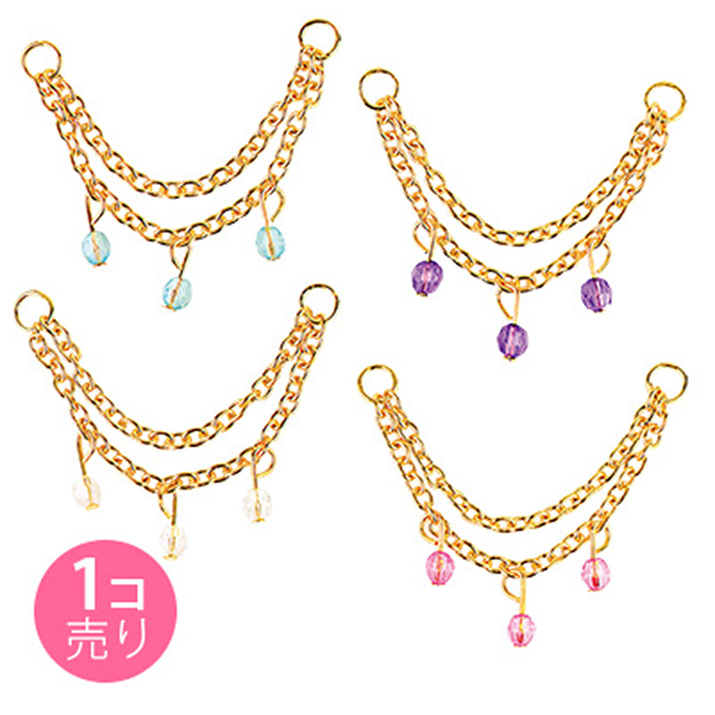 ゴールドカラー/ピンバッジ用ビーズ付き2連チェーン/1個売り