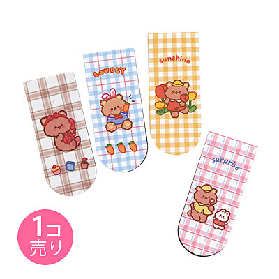 チェック&くま柄/マグネット式しおり/1個売り