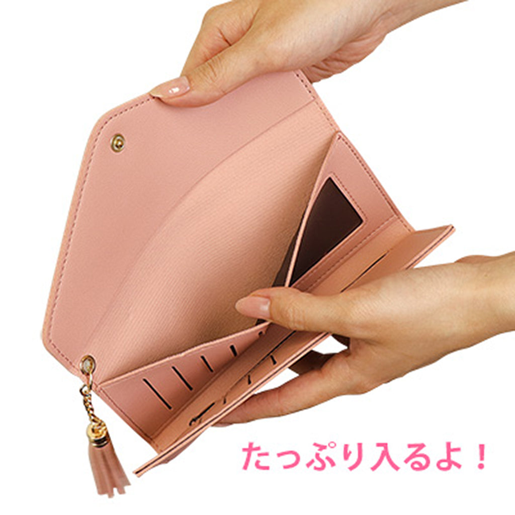 ピンク/タッセルチャーム付き長財布