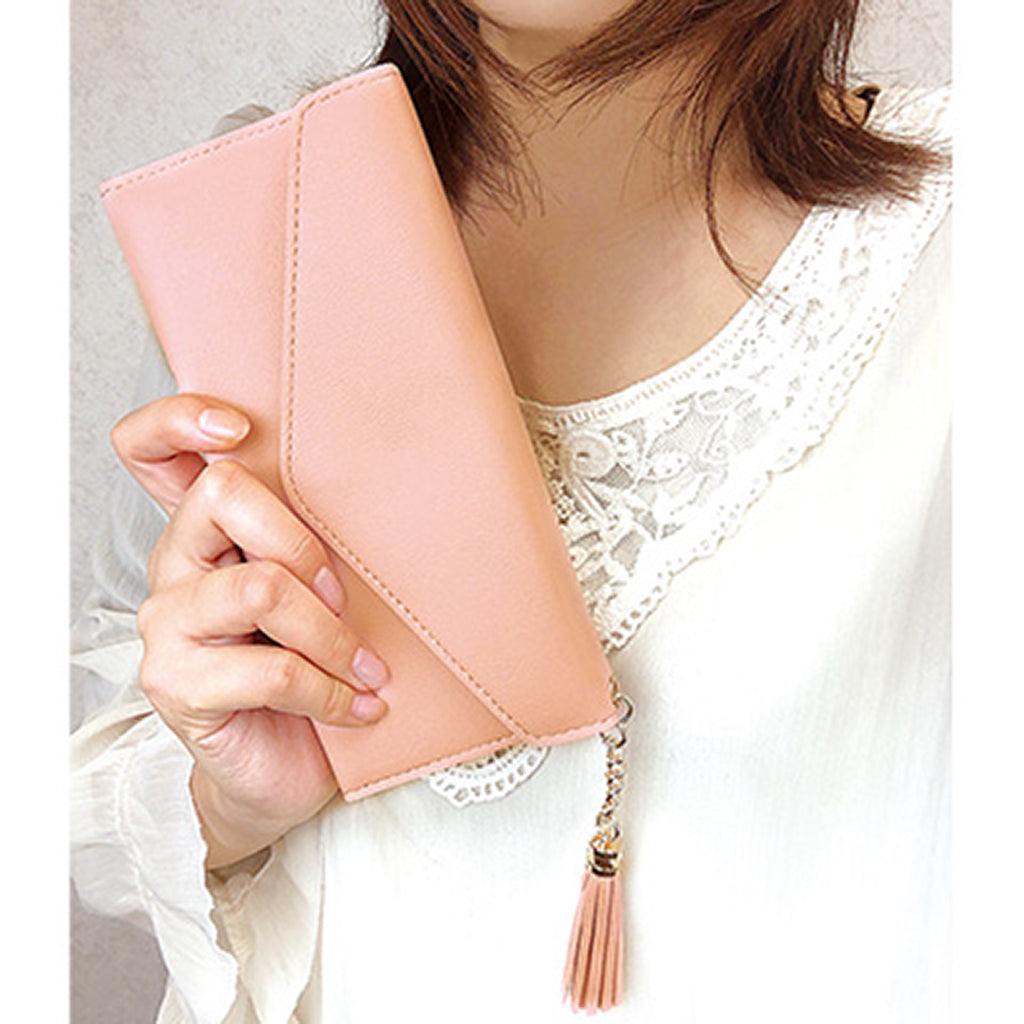 ピンク/タッセルチャーム付き長財布
