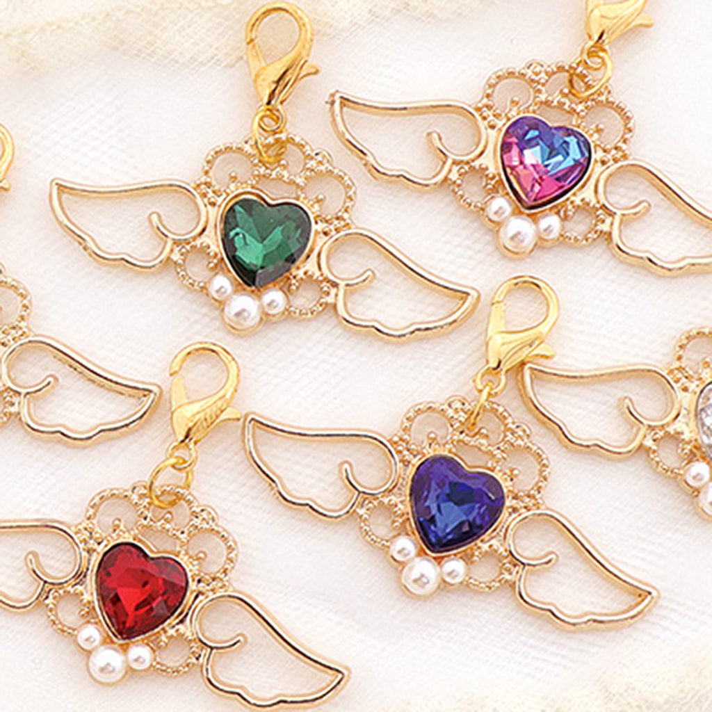 ハートストーン&パール付き天使の羽風ジッパーチャーム/1個売り