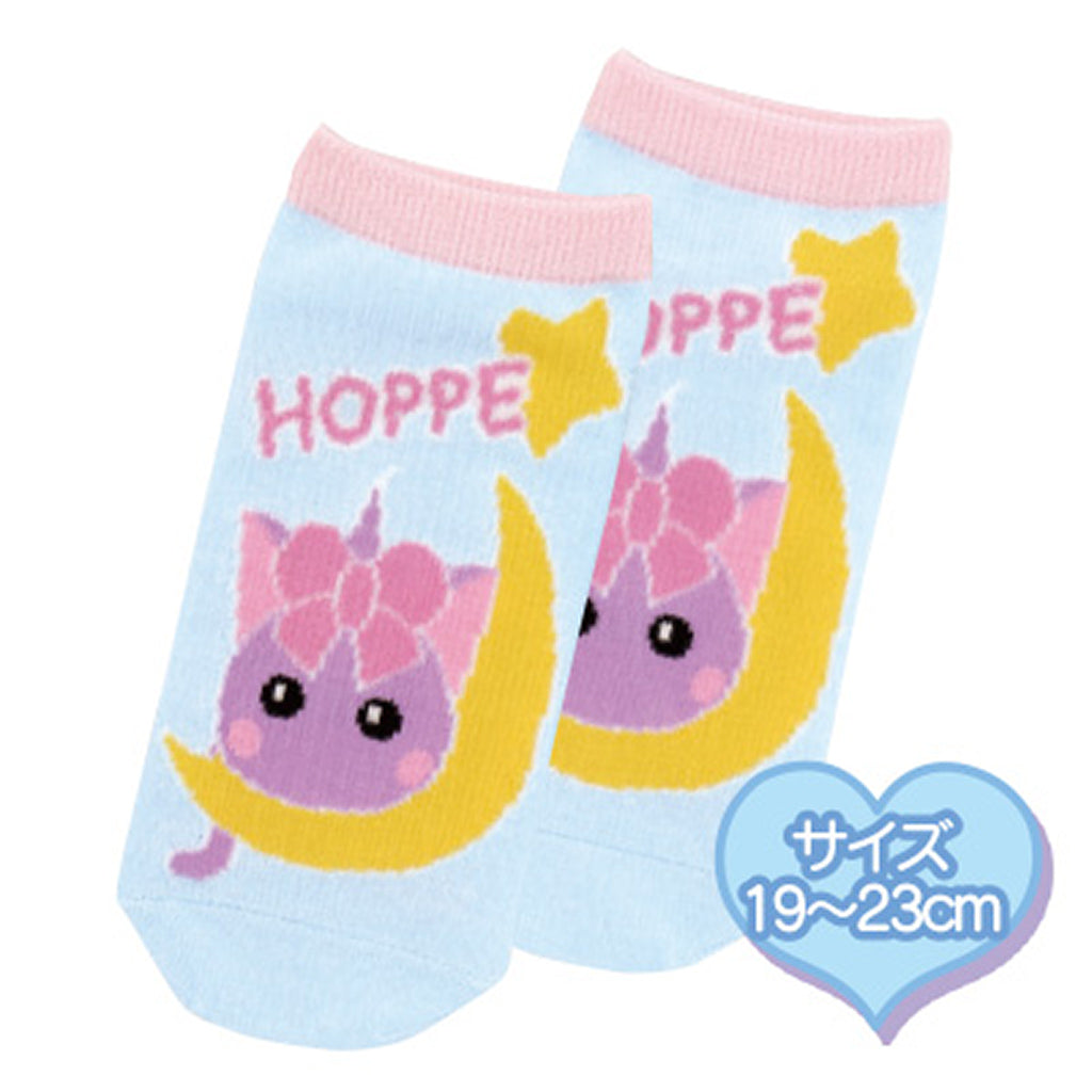 水色/三日月乗りネコ耳ほっぺちゃんアンクルソックス(19cm~23cm)