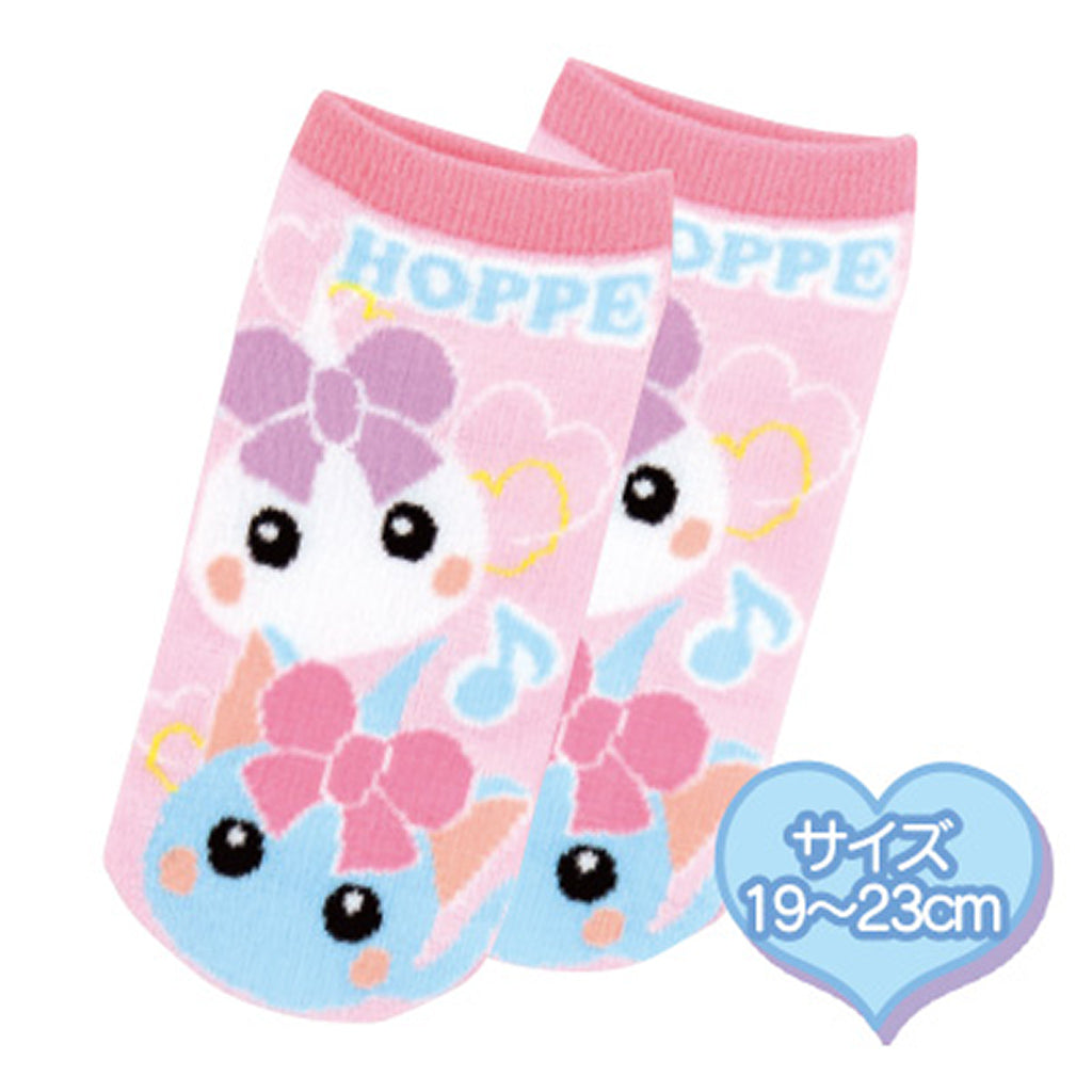 ピンク/白ほっぺちゃん&水色ネコ耳ほっぺちゃんアンクルソックス(19cm~23cm)