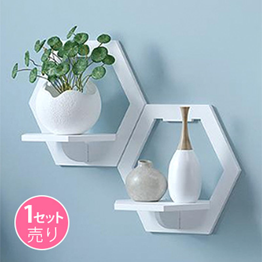 白/6角形のシンプルウォールシェルフ