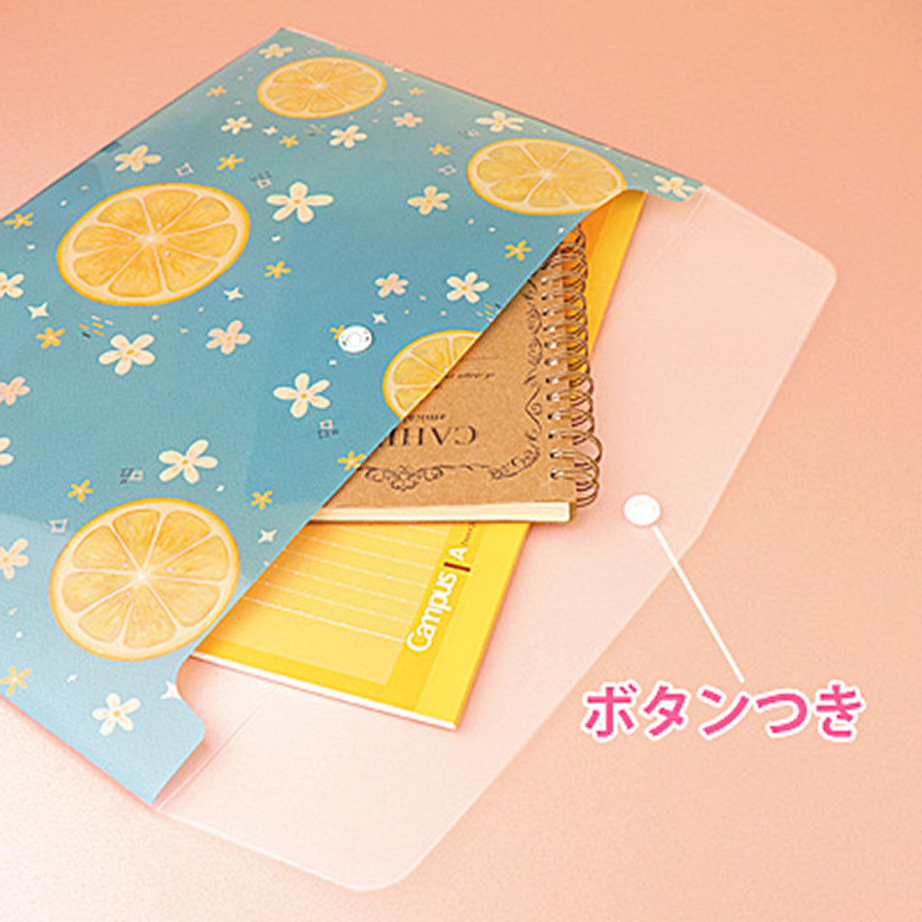 レトロフルーツ柄ボタン付きクリアケース/1個売り