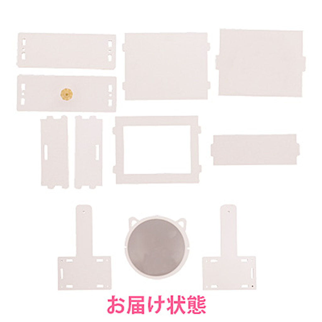 ホワイト/ネコ耳ミラー付き卓上収納ボックス
