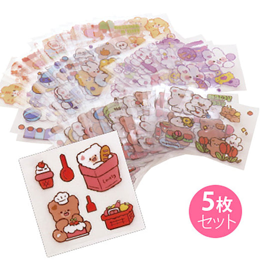 アニマルたくさんクリアシール/5枚セット