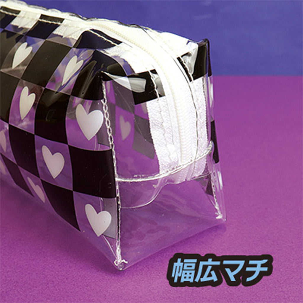 白&黒/ハート&ブロックチェック模様ペンポーチ