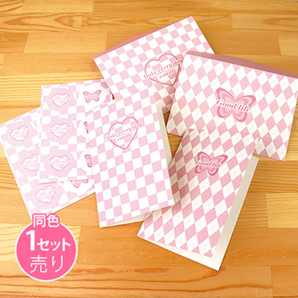 いろいろチェック柄パステルレターセット/1セット売り