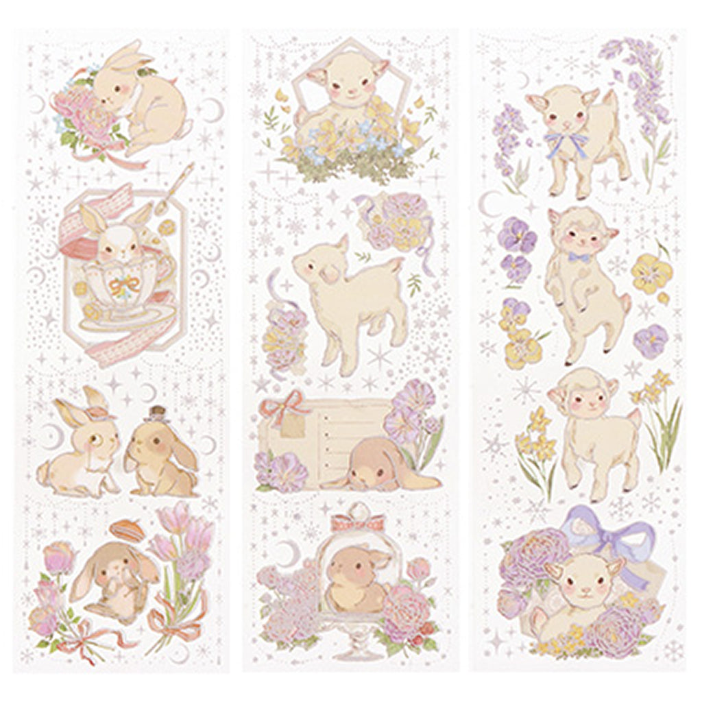 動物と花/オーロラ箔押しシール/1枚売り