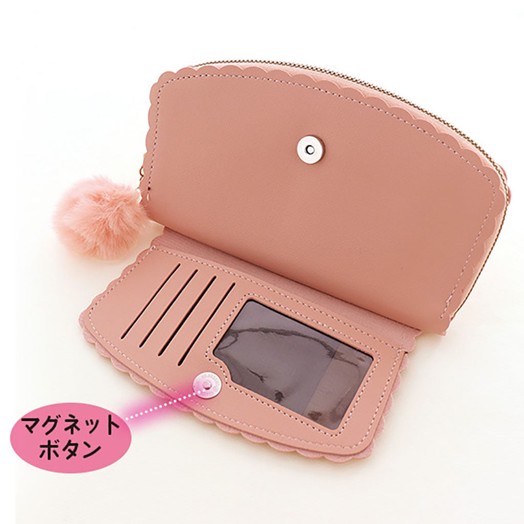 ピンク/リボン&ファーチャーム付き長財布